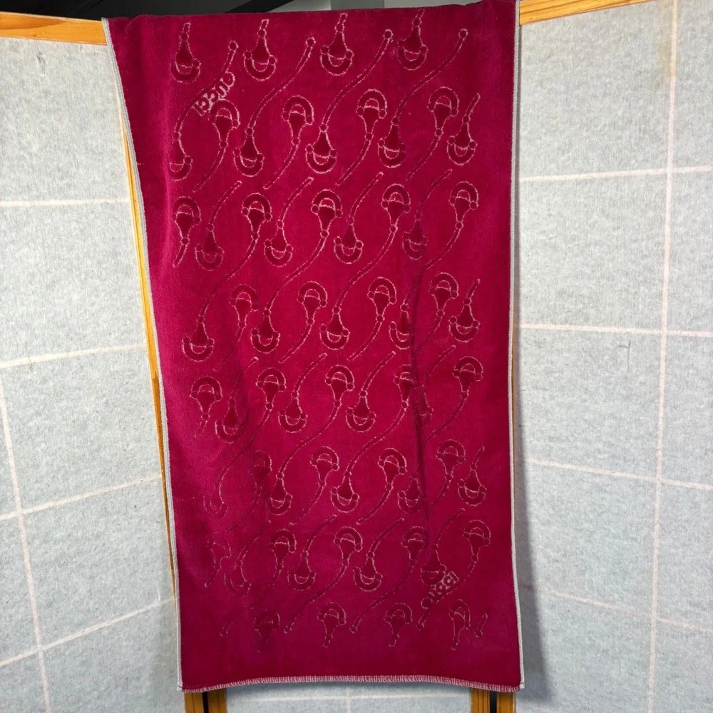 Vintage Gucci Towel Set 5 Piece Burgundy Cotton Horsebit Stirrup Monogram Auth
